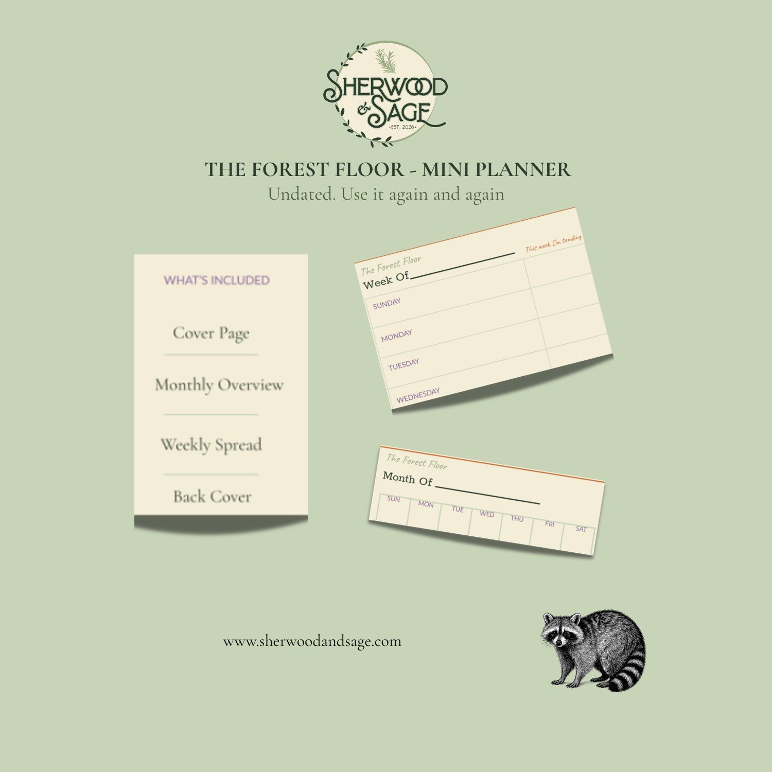 ForestFloorMinietsywooimage Undated Mini Planner Printable, Forest Floor Collection