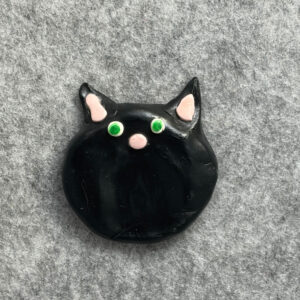 Handmade black cat polymer clay worry stone
